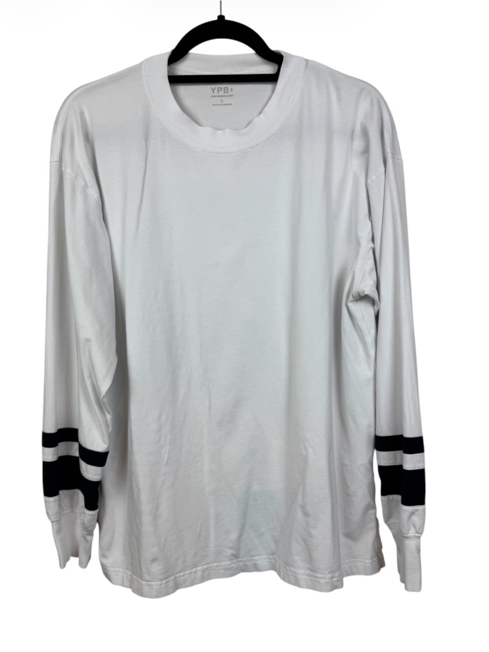 YPB by Abercrombie & Fitch White Long Sleeve Shirt with Black Stripes L